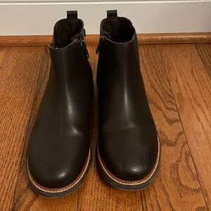 Brown Leather Upper Zip Ankle Boots Elastic Side Women's 5